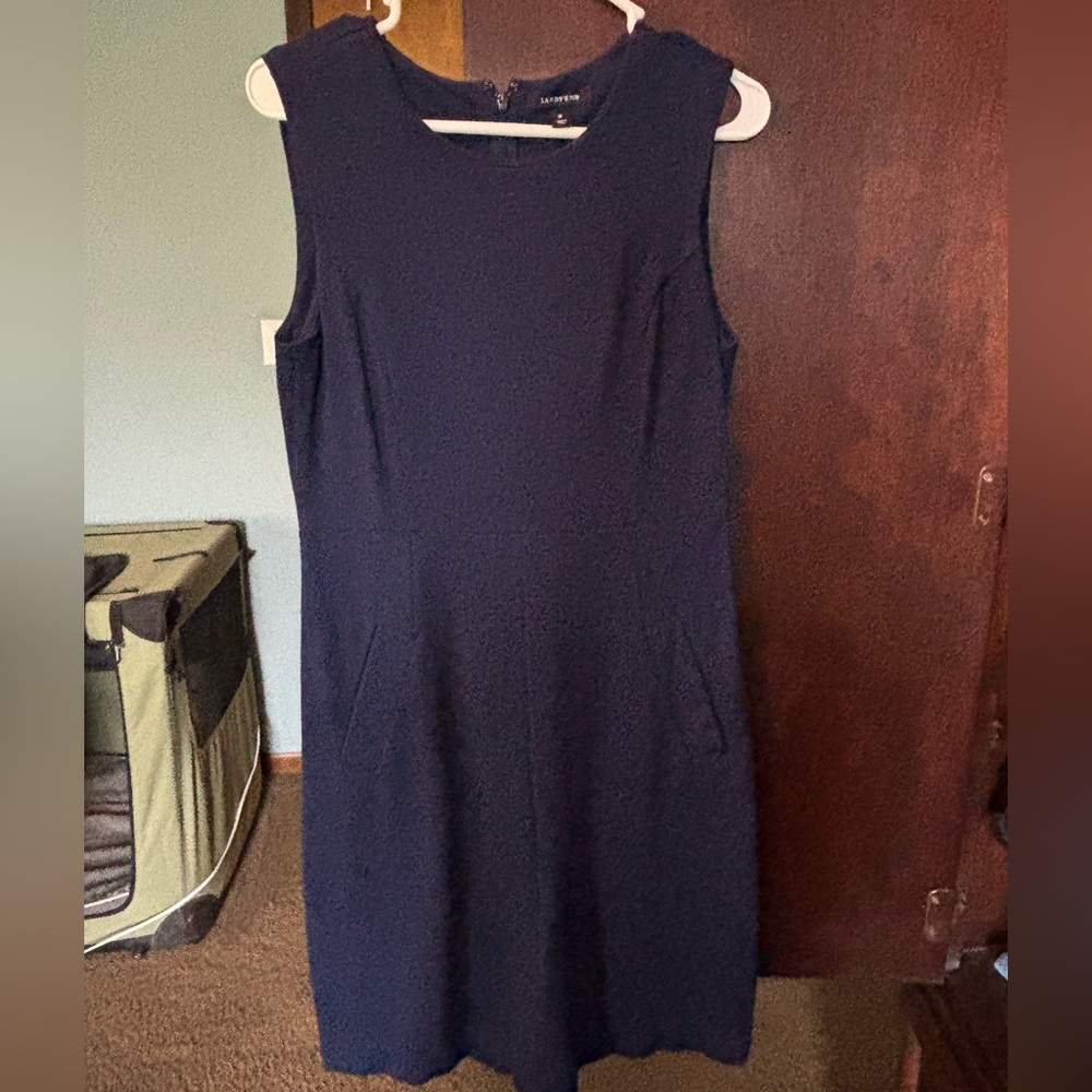 Lands' End Blue Sleeveless Sheath Dress Square Neck Midi